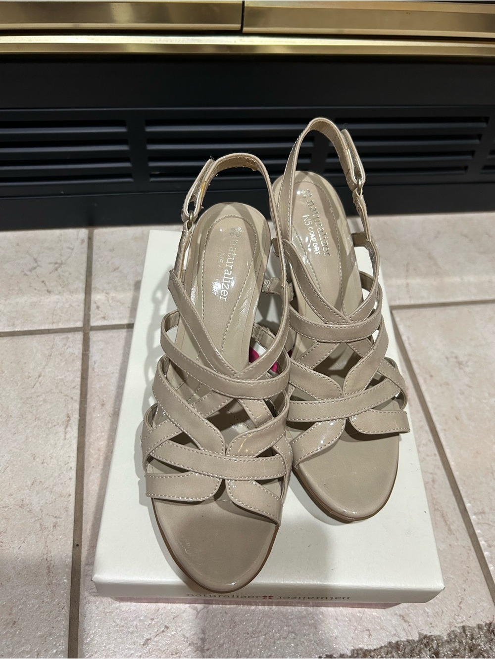 Naturalizer Beige Strappy Slingback Wedge Heels